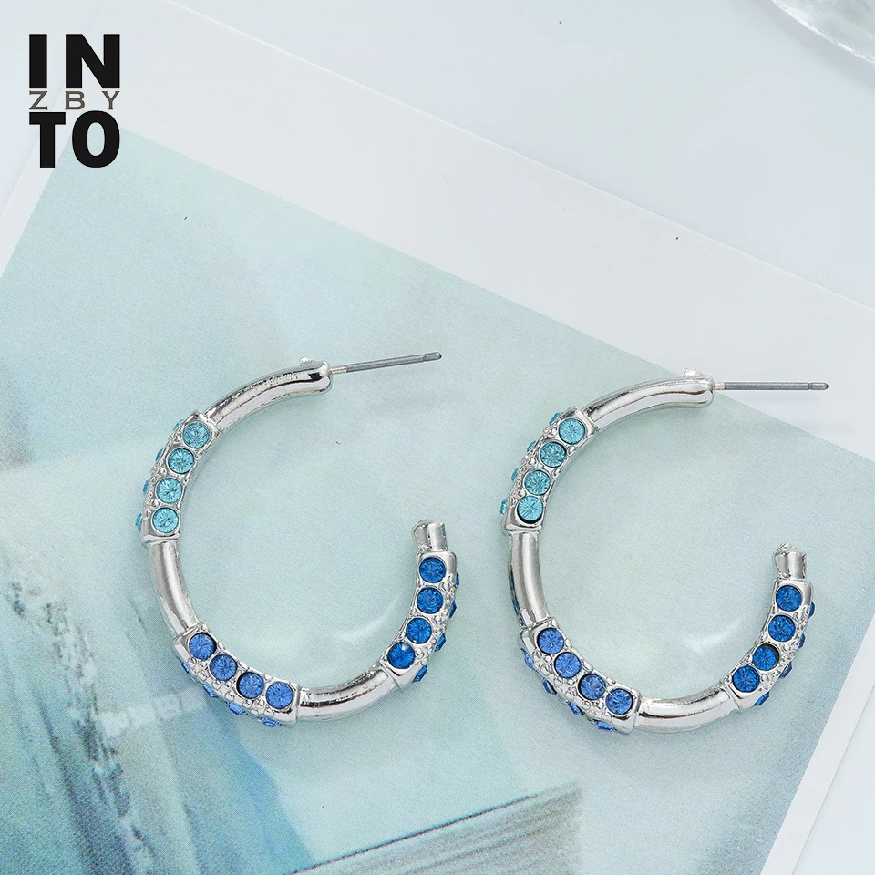 Женские серьги с голубым кристаллом Into Charms геометрические гвоздики серебряный
