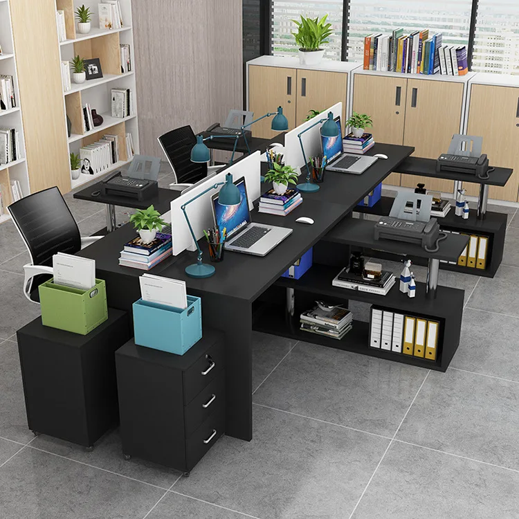 

Wholesale Simple Staff Office Computer Desk 4 People Work Position Assemblage Zones Screen Holder Customizable Double yuan gong