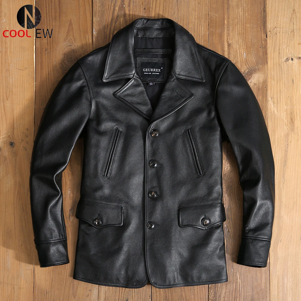 cowhide jacket mens Free shipping.quality men genuine leather wind coat.wholesale black plus size cowhide jacket.classic casual winter cloth sheepskin coat