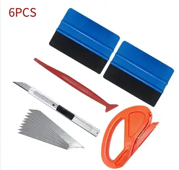 

6pcs/set Vehicle Vinyl Wrap Window Tint Film Tool Kit Felt Squeegee Cutter Snap-off Blades Zippy Vinyl Cutter Squeegee Scrapers