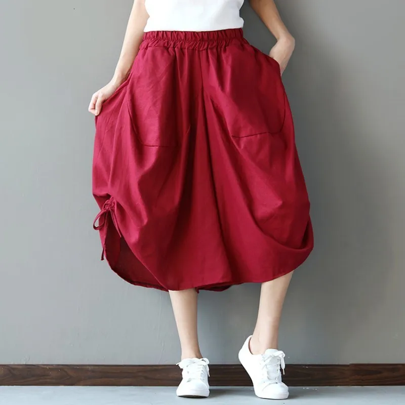 Summer Fashion Ethnic Solid Color Baggy Cotton Linen Trousers For Women Capris Loose Large Size Casual Lace Up Wide Leg Pants Summer Fashion Ethnic Solid Color Baggy Cotton Linen Trousers For Women Capris Loose Large Size Casual Lace Up Wide Leg Pants