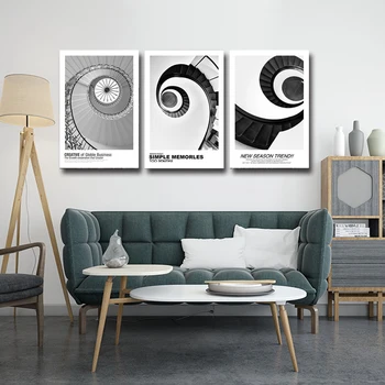 

High definition canvas wall art Black and white architecture abstract modern photo wall triplet decoration painting