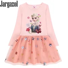 Jargazol/осеннее платье принцессы с длинными рукавами сетчатый костюм с блестками и принтом Эльзы и Анны для девочек осенняя одежда для маленьких девочек детская одежда