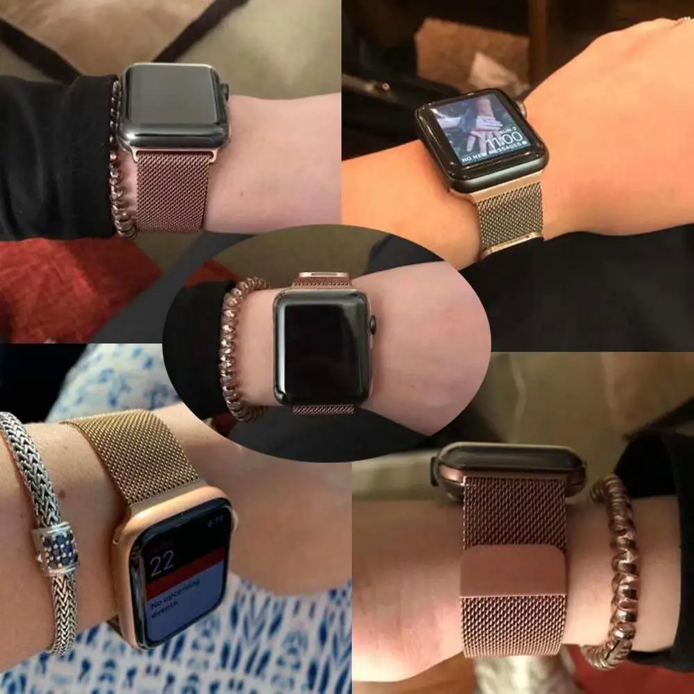 Миланский ремешок для Apple Watch 42 мм 38 40 44 металлический браслет из нержавеющей