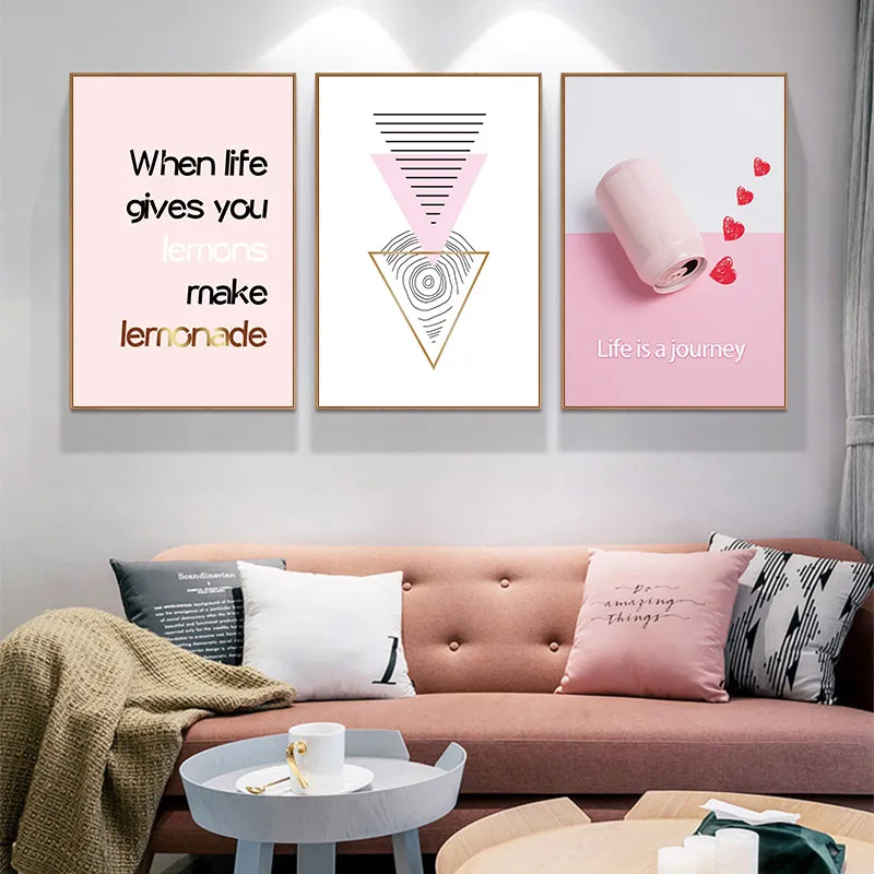 

Scandinavian Pink Girl Room Decorative Pictures Quote Posters and Prints Abstract Geometric Poster Nordic Wall Art Home Decor