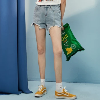 

UNIFREE Short Pants 2020 Summer New Casual Denim Women Shorts High Waist Raw Edge Denim Shorts U192P182BB