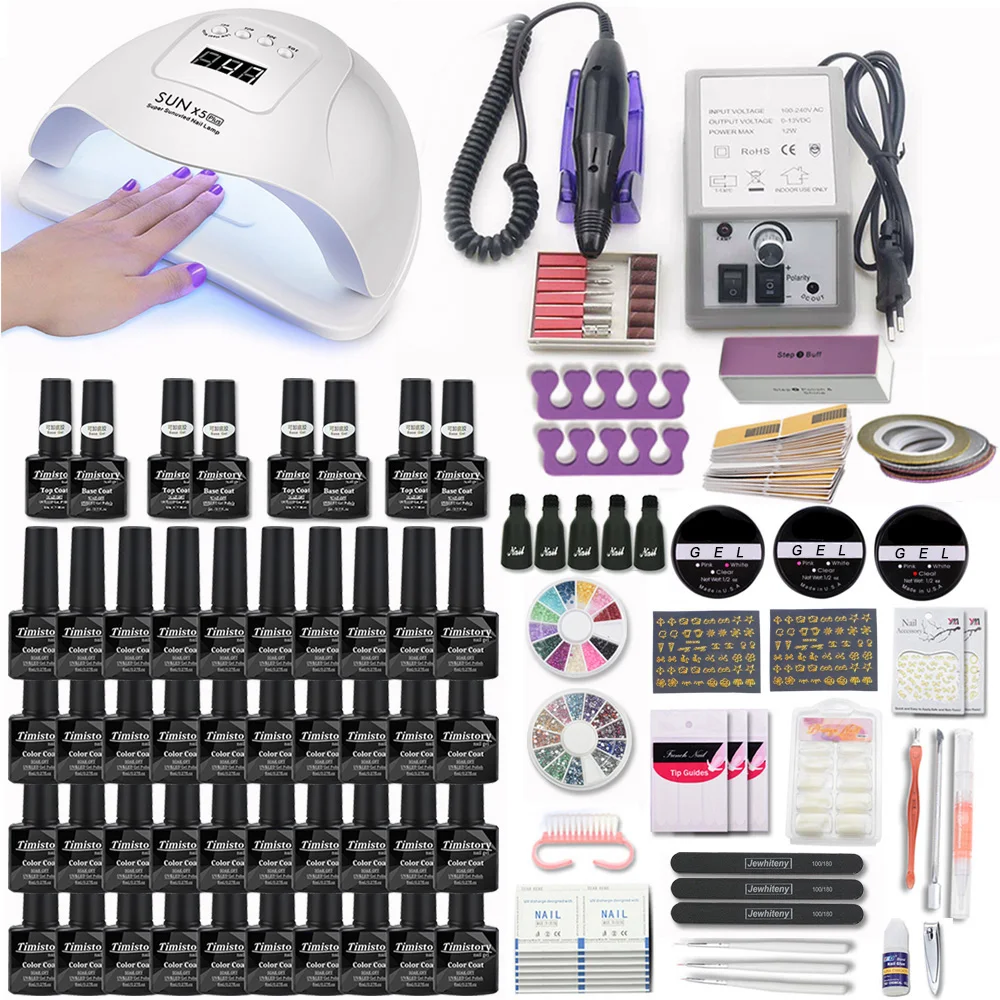 

Nail Set With 54W Led Nail Lamp Manicure Set 20000RPM Pro Nail drill Machine 40/30/20/10 Color All For Manicure Nail Polish Kit