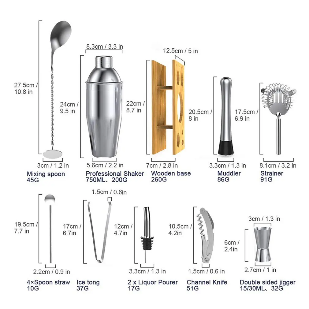 14 шт. 304 нержавеющая сталь Бармен Коктейль бармен инструмент нержавеющая барный коктейль-Шейкер Набор барной посуды