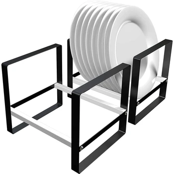 

Black Metal Plate Holder Cabinet Organizer, Removable Dish Drying Rack for Kitchen Counter, Pantry, RV, Set of 2