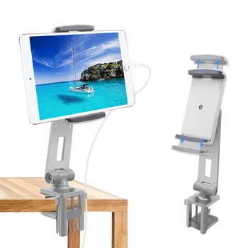 

Dual Clip Aluminum Alloy Cellphone Tablet Holder Stand Universal Desk Clip-on Mount Bracket with Cellphone Clip and Tablet Clip