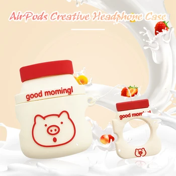 

Cute Pig Yakult Lactic Acid Bacteria Drink Earphone Cases For Apple Airpods Silicone shockproof Cover Box Air pods 2 Accessories