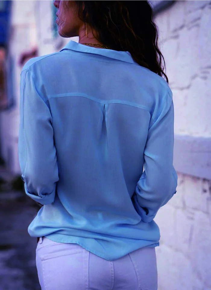 Женские шифоновые топы, блузки, осень, длинный рукав, одноцветная, v-образный вырез, офисная блузка для женщин, для работы, женская рубашка на пуговицах размера плюс 3XL