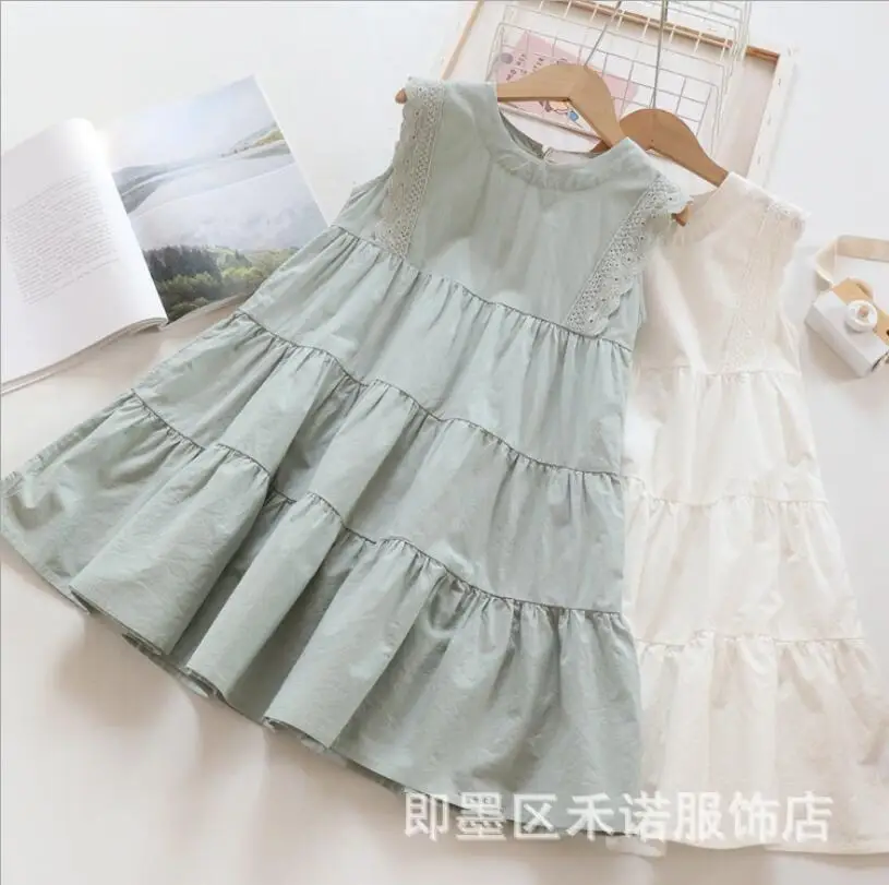 Одежда для девочек, весна-лето, детские платья-майки, хлопковое кружевное платье для крупных девочек, милая одежда для маленьких девочек