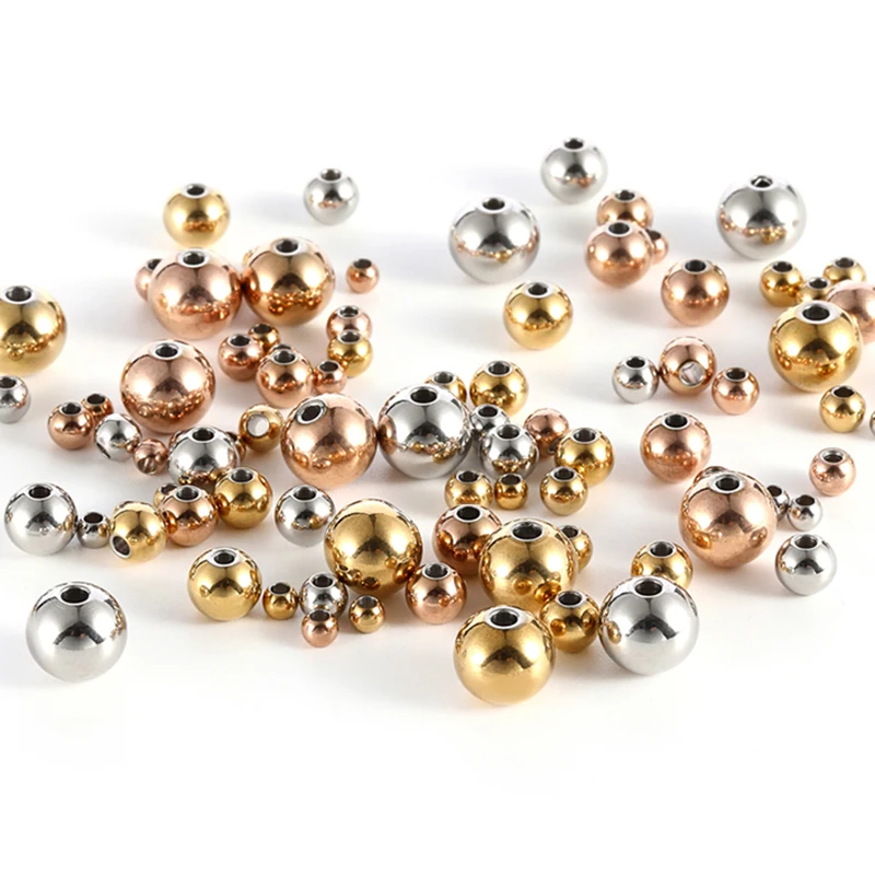 Круглые Бусины Из Нержавеющей Стали россыпью с покрытием из розового золота 100