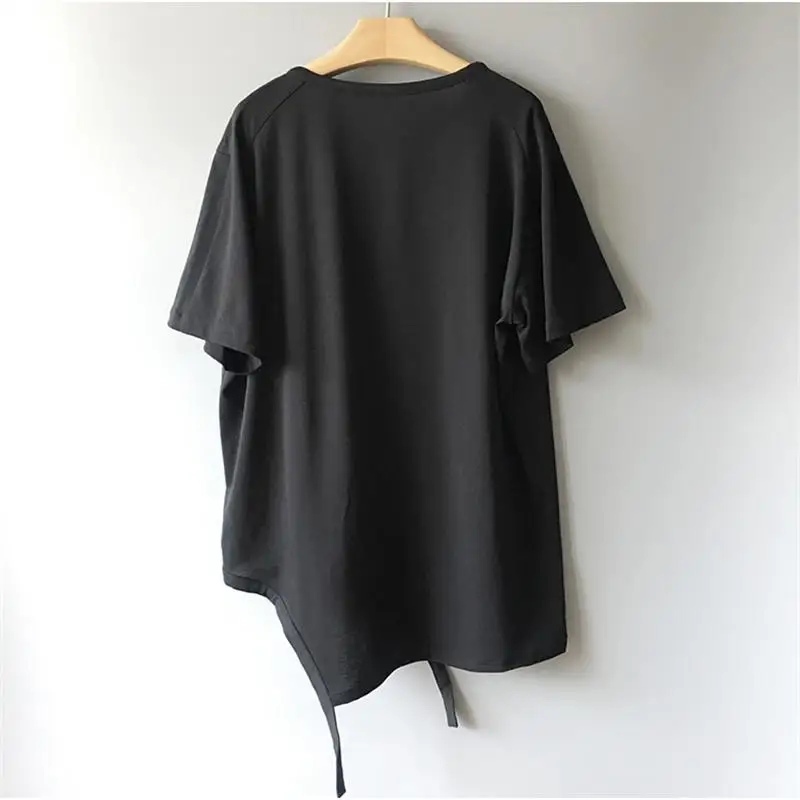 

Men's Short Sleeve T-Shirt Summer New Dark Round Collar Irregular Asymmetric Design Fashion Men's Quality Clothing