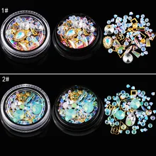 Украшение для ногтей, 4 см, черная симфония в коробке, с заостренным дном, аксессуары, стразы+ Плоский бриллиант+ драгоценный камень, круг, смешанный