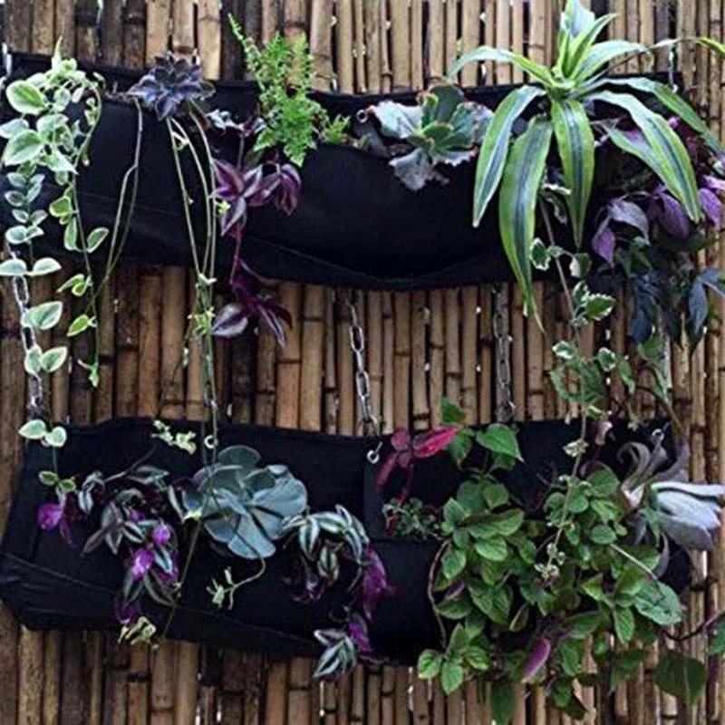 2 Pcs 4 Pockets Horizontal Wall Mount Planter Felt Garden Hanging Grow Bags 10 in X 25 in Planter Garden Growing Bag Fabric Plan