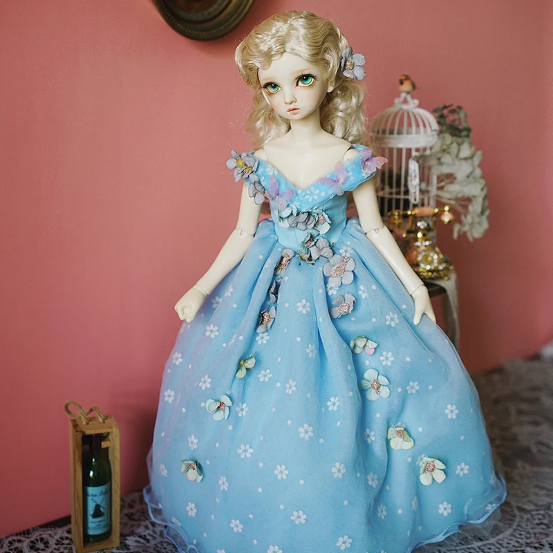 BJD синее платье кукла длинное платье+ носки для 1/6 1/4 1/3 BJD гигантские аксессуары для куклы костюм BJD одежда с цветами