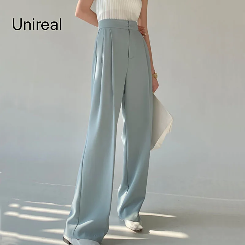 

Unireal 2022 Wide Leg Pants Women High Waist Trousers Suit Blazer Pants Loose Casual Elegant Lady Palazzo Pants