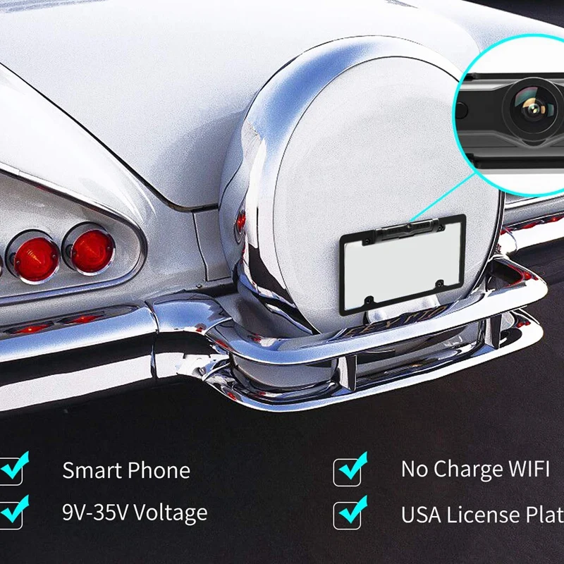 

American Car License Plate Frame Wireless Backup Camera Wifi Reversing Rear View Camera for Car Rvs Pickup Card 170 Degree Flexi