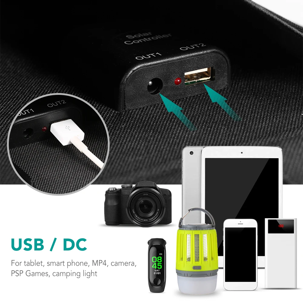 Солнечное зарядное устройство 5 В/2A USB порт DC18V порт портативная солнечная панель Солнечная сотовый телефон планшет ПК аккумулятор, зарядное устройство 40 Вт солнечное зарядное устройство