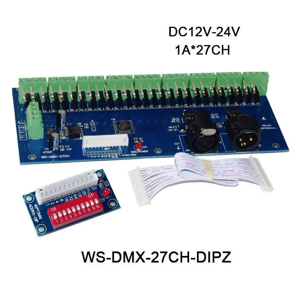 WS-DMX-27CH-DIPZ 27 каналов DMX512 декодер с XRL 3P RJ45 27CH led RGB контроллер для светодиодные ленты светильник, светодиодная лампа, DC12V-24V - Цвет: WS-DMX-27CH-DIPZ