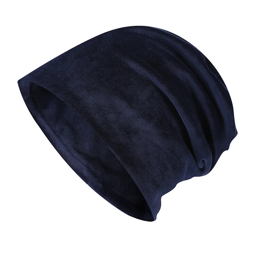 Dark Blue Мужская и женская однотонное бархатное Теплая Шапка-бини шейный шарф многофункциональная сохраняющая тепло YGHAT0011 - Цвет: Dark Blue