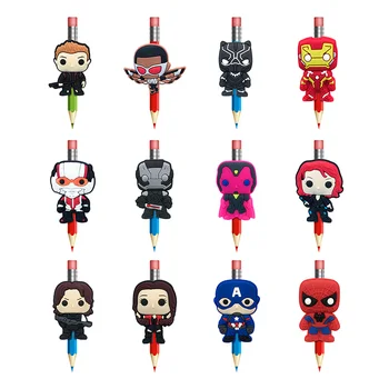 

12pcs/lot Superhero Pen Caps Cartoon Marvel Avengers Pencil Topper Office Stationery School Supply Straw Accessory Gift Kids