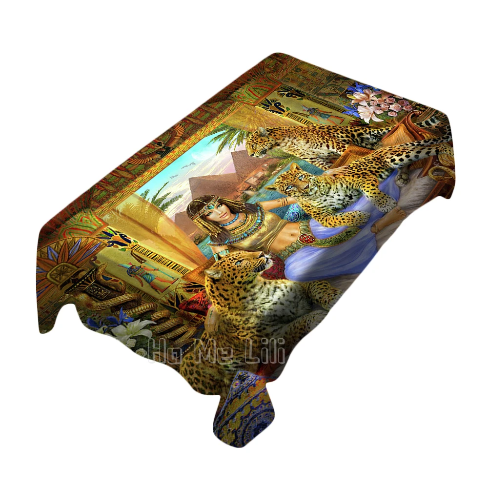 

Egyptian Queen With Leopard Meiklejohn Graphics Design Tablecloth For Picnic Kitchen Dinner Table Decor