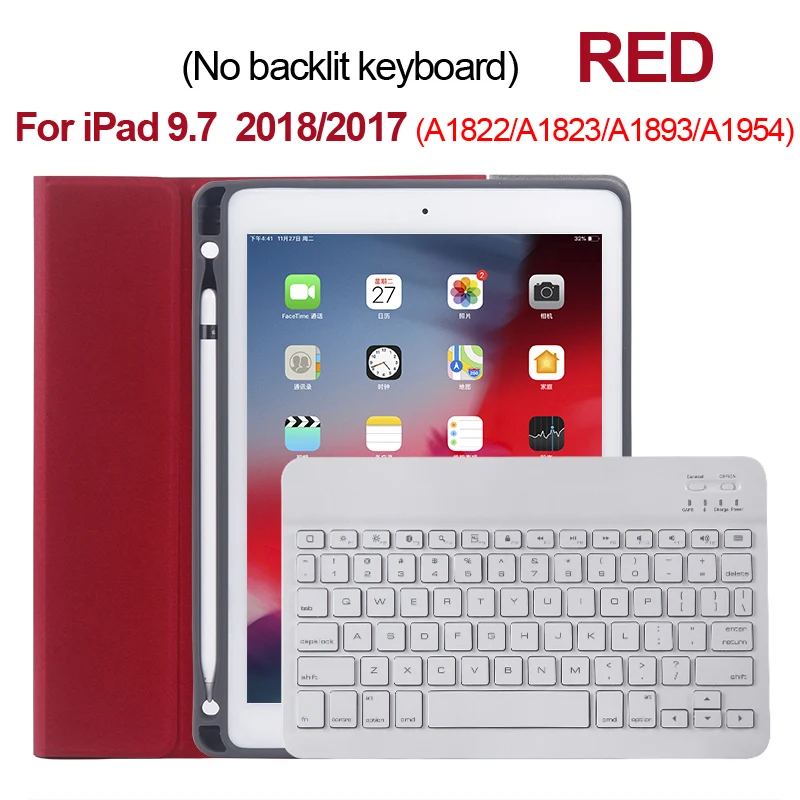 Red 17 18 no Верхняя откидная клавиатура с подсветкой для Apple iPad 9,7 5-го 6-го поколения, чехол с Bluetooth клавиатурой для iPad Air 1 Air 2 5 6, чехол - Цвет: Red 17 18 no