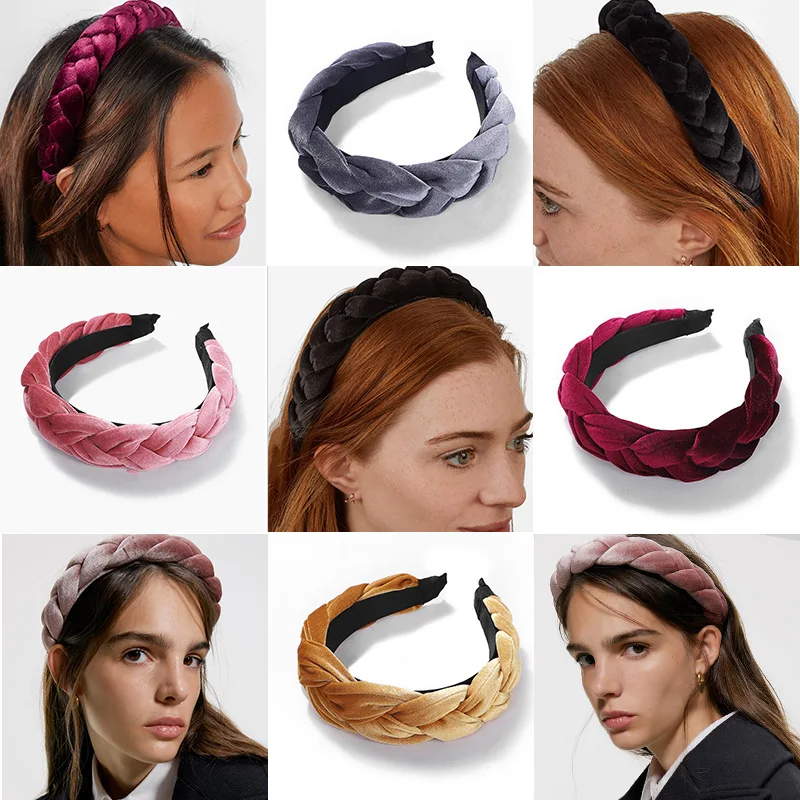 Модная бархатная однотонная плетеная повязка на голову для женщин, головной платок для девочек, аксессуары для волос, банты для волос для девочек, Меховая повязка на голову