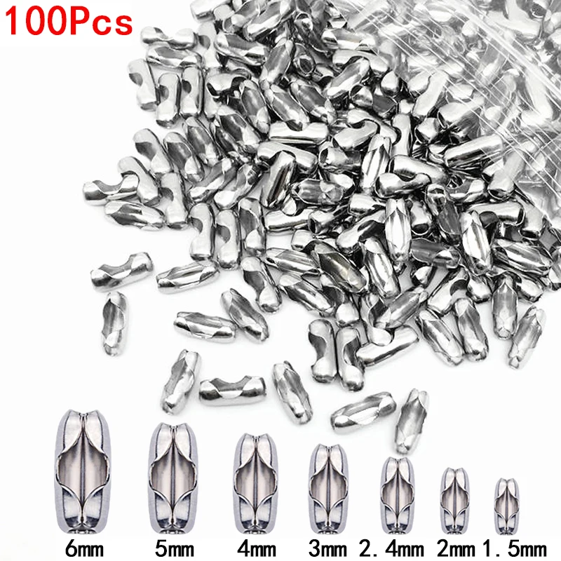 100 Teile/los Edelstahl Kugel Perlen Kette Stecker Verschlüsse für 1,5/2/2,4/3/4/5/6mm Perlen Ketten DIY Schmuck Machen Großhandel