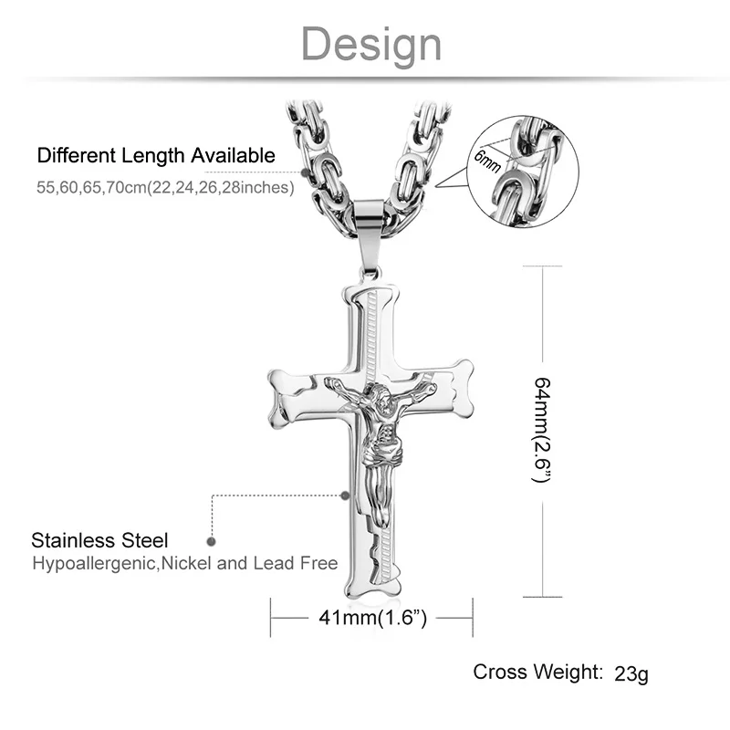 Crucifixion Catholic Cross Pedant Necklace Thick Stainless Steel Necklaces Long Personalized Catholic Neckless Men Jewelry Gift