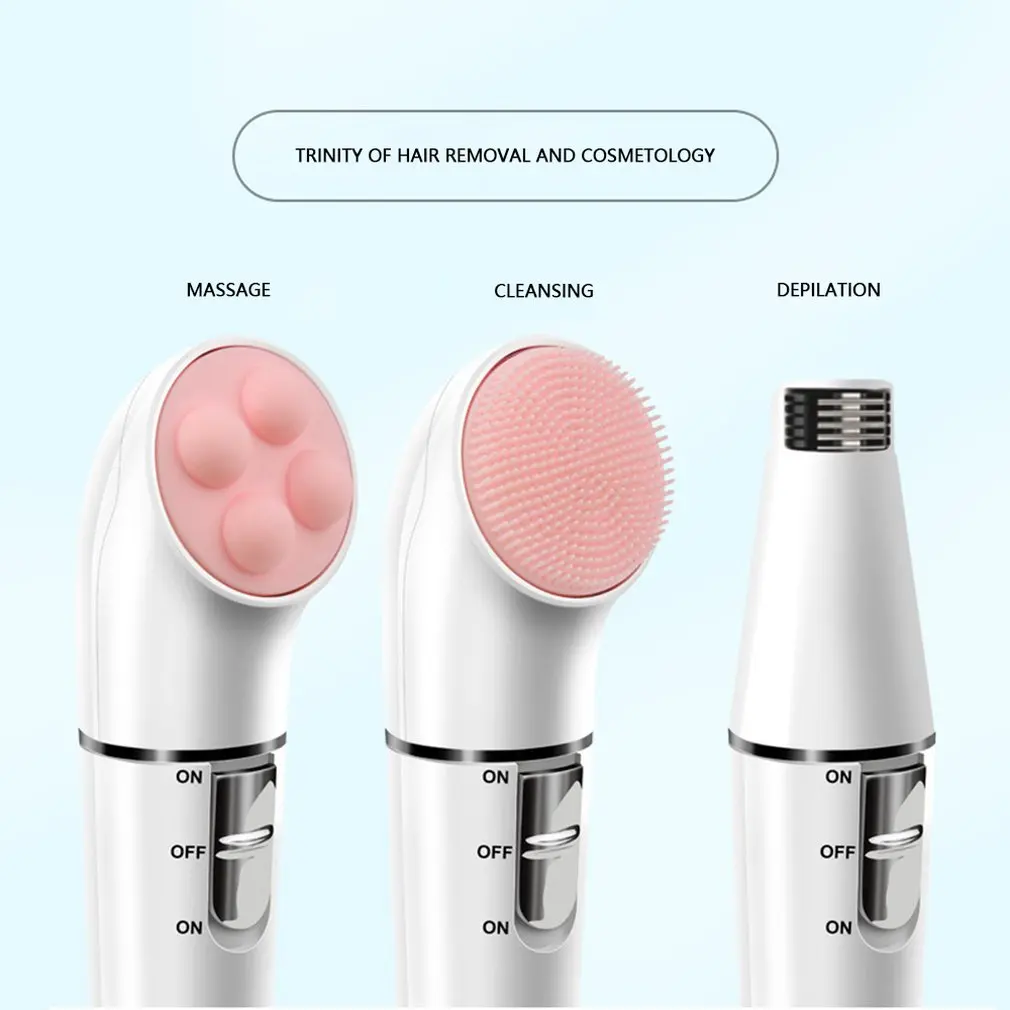 Three In One Electric Hair Removal Device Cleansing Instrument Lady Multi Function Waterproof Massager Face Brush 5