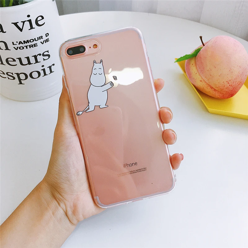 

Cartoon Moomin Hippo Pattern Phone Case for iPhone 8 8 plus 7 7 Plus 6 6S plus XS Max XR X Cute Transparent Phone Case