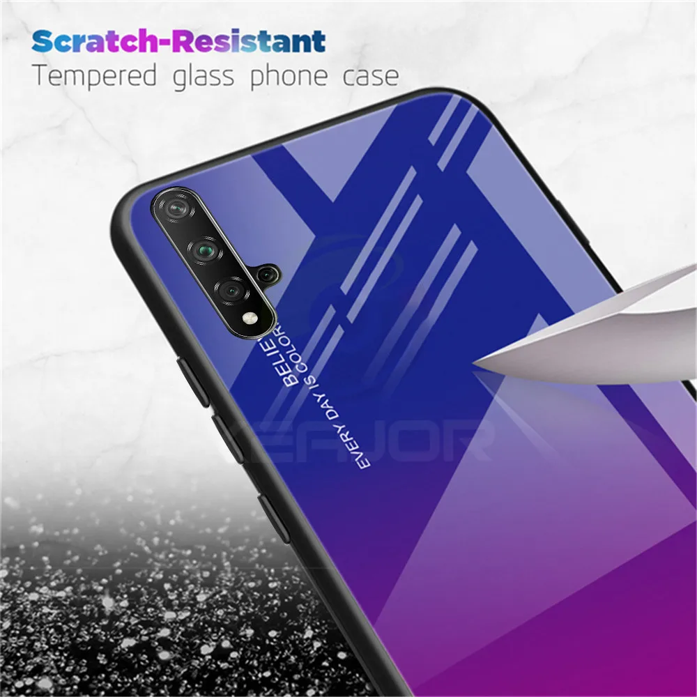 Стеклянный чехол Keajor для huawei Nova 5 T, чехол из ТПУ с градиентом+ чехол из закаленного стекла для телефона, чехол для huawei Honor 20