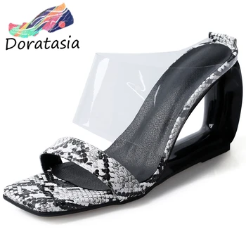 

DORATASIA High Heels Dress Shoes Summer Brand Square Open Toe Mules Women New Summer Unique Hollow Heels Mules