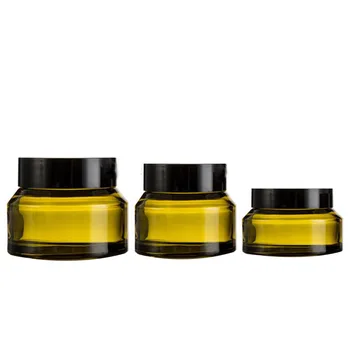 

5pcs 15g 30g 50g Amber Green Glass Facial Cream Empty Jar Cosmetic Sample Container Travel Refillable Bottles Pot with Black Lid
