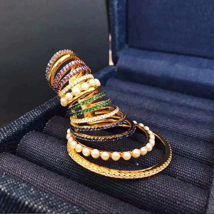 

fashion 925 Sterling Silver Big Multicolor circle Hoop Ear Cuff with Pearls cz colored Circles Clip Earring Women Monaco Jewelry