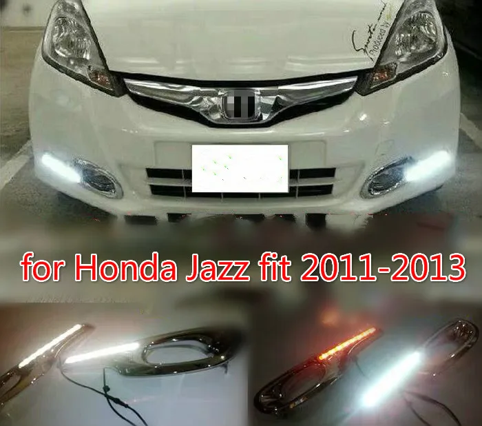 Автомобильный светодиодный Габаритные огни для Honda Jazz fit 2011 2012 2013 DRL Противотуманные фары дальнего света с желтым поворотом сигнальных огней
