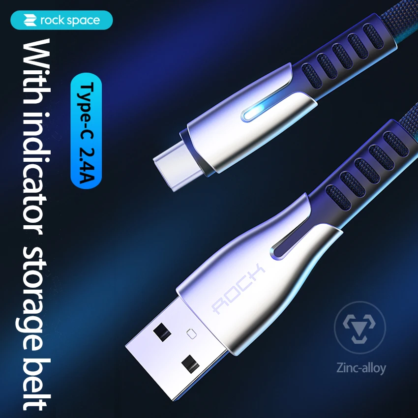 Кабель ROCKSPACE Type C для быстрой зарядки и синхронизации данных плетеный плоский