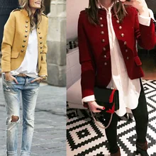 Женская однотонная куртка с длинными рукавами и пуговицами; сезон осень-зима; вечерние куртки; закрытые футболки