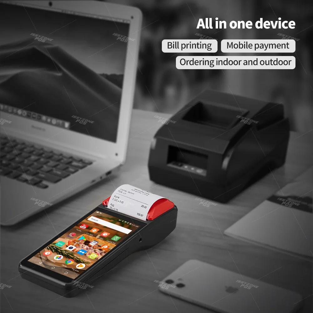 IssyzonePOS Android 7 1 PDA Themal чековый принтер ручной POS терминал Bluetooth 4 0 Wifi 4G 1W динамик
