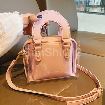 

Jelly Transparent Tote Bag 2019 Fashion New Quality PU Leather Women's Designer Handbag PVC Transparent Shoulder Messenger bags