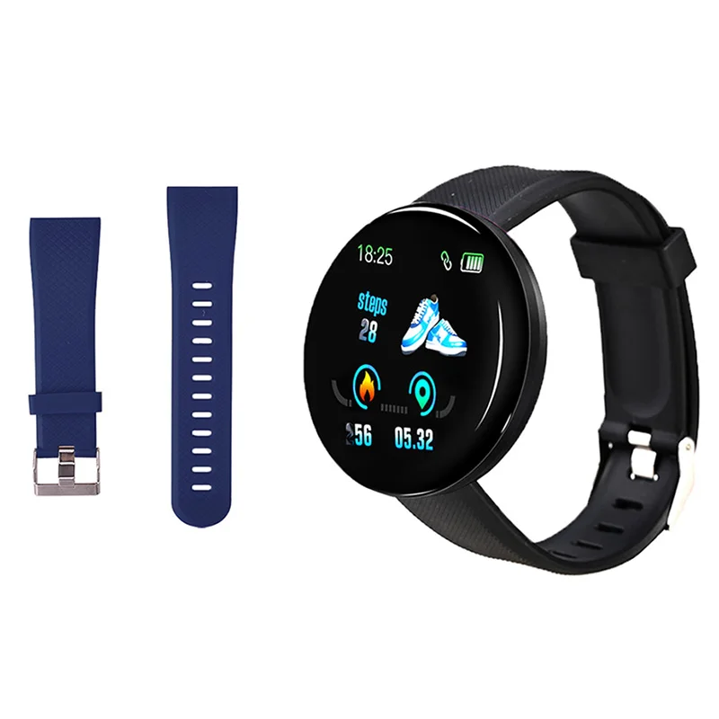 Rovtop D18 умные часы для мужчин и женщин, кровяное давление, круглые умные часы, водонепроницаемые спортивные Смарт-часы, фитнес-трекер для Android Ios Z2 - Цвет: Add Blue strap