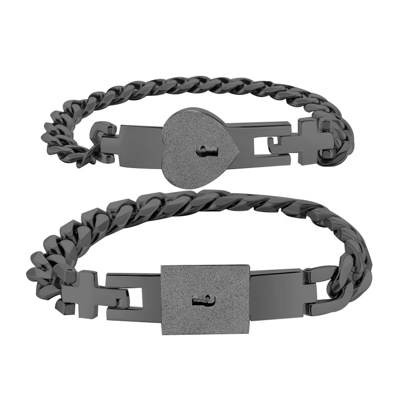 

1 Pair European and American creative titanium steel couple bracelet concentric lock interlocking