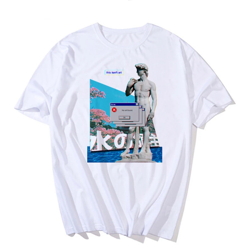 Мужская футболка, забавная статуя микеланжело, Давид, принт, вапорволна, короткий рукав, Футболка Harajuku, Повседневная Уличная футболка, Мужская футболка