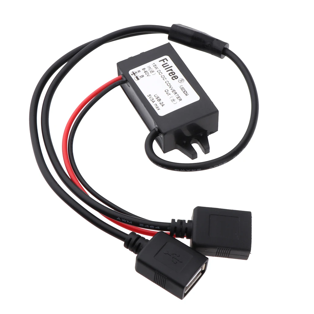 

Auto Vehicle Voltage Reducer DC-DC Boost Converter 8-60V to 5V Step Down Voltage Regulator 3A/15W , Dual USB Cable Adapter