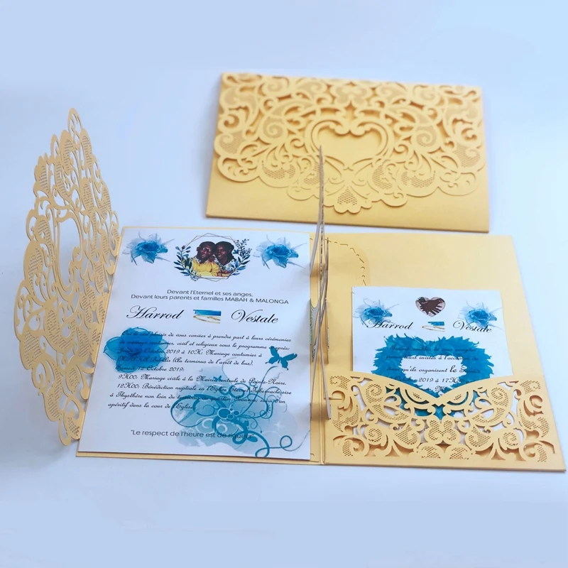  TOP-10Pack 3D Hollow Wedding Invitation Pocket-Folds Unique and Elegant Cut 3D Design Invitation - 4000458693714
