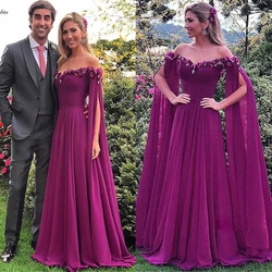Purple Prom Dresses for Women Off Shoulder Zipper Back 3D Flowers Long Evening Dress Occasion Party Gown Robe De Soiree